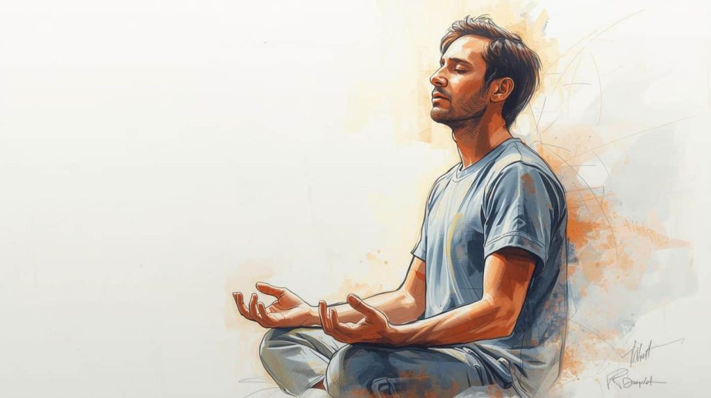 A man meditating peacefully, reaping the benefits of regular meditation