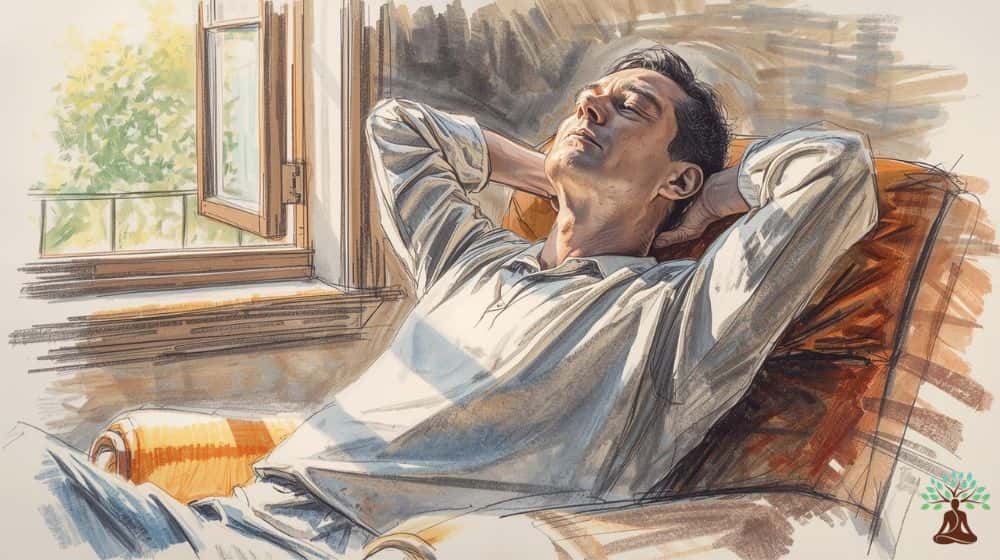 Person putting phone down to focus on breathing - how to stop doomscrolling