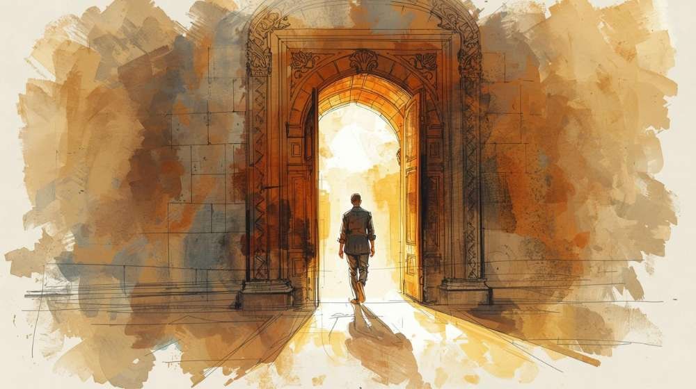 What is meditation and what are the different types? Image of a man walking through a doorway, a metaphor for the different types of meditation being doorways into the same sense of awareness