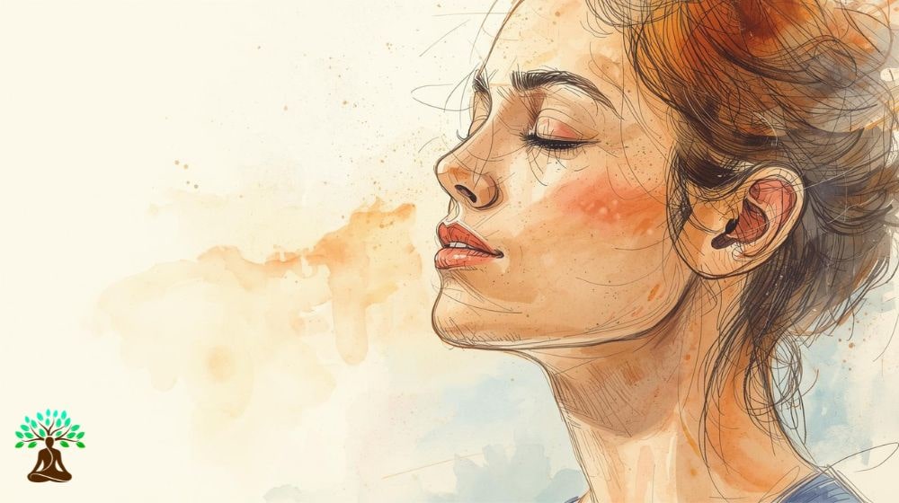 A woman practicing a gentle meditation breathing exercise for better sleep