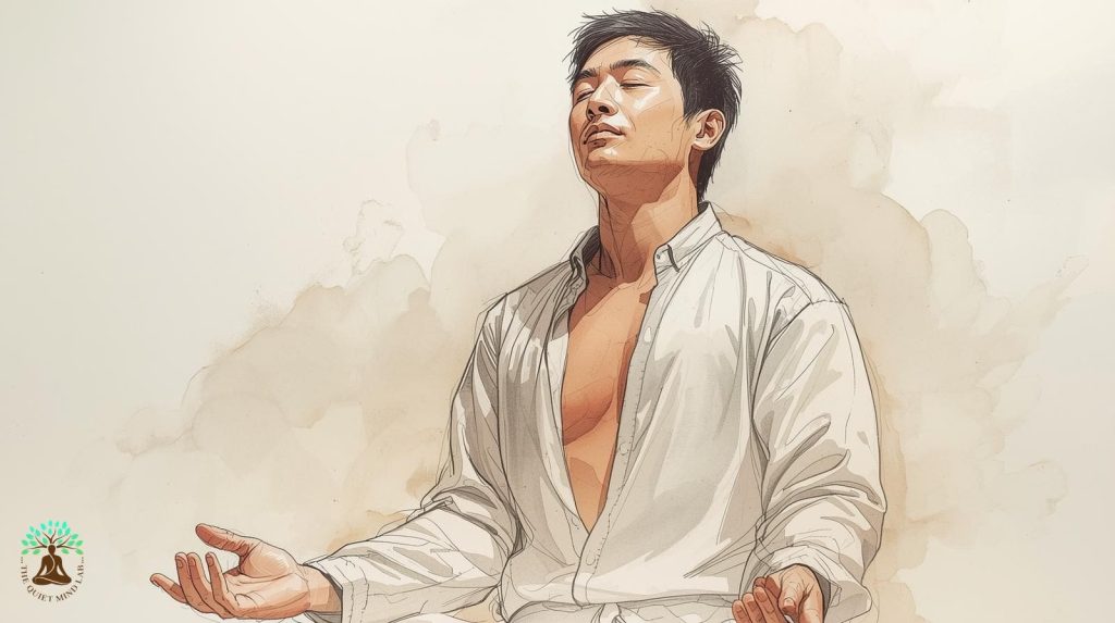 Image depicting a man practicing one of many types of meditation - breath-focused meditation