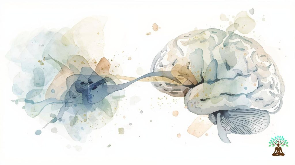 Watercolour sketch of the Insula, as a bridge between the brain and thoughts, feelings and emotions. This is part of a wider discussion regarding the science of mindfulness