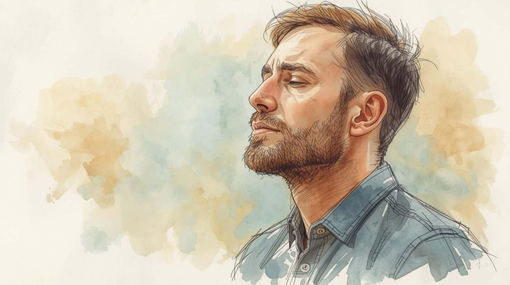 Man sitting quietly with eyes closed, reflecting calmly, showing signs meditation is working as the relationship with discomfort begins to change.