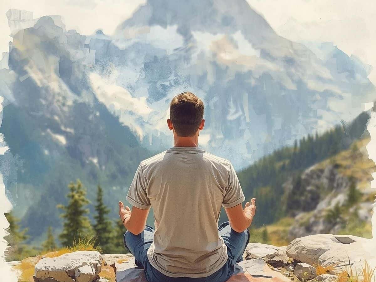 Person meditating outdoors in the mountains, reflecting the purpose of meditation retreats and seeking clarity.