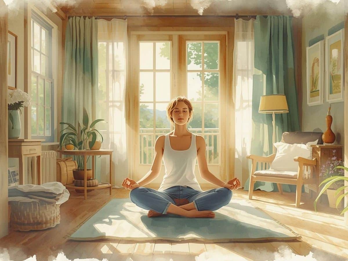 Relaxed woman meditating in a quiet, supportive home environment, illustrating why meditation is generally safe for most people.