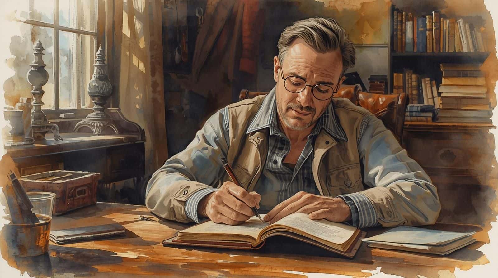 Mindfulness and journaling practice shown by a man writing thoughtfully in a notebook.